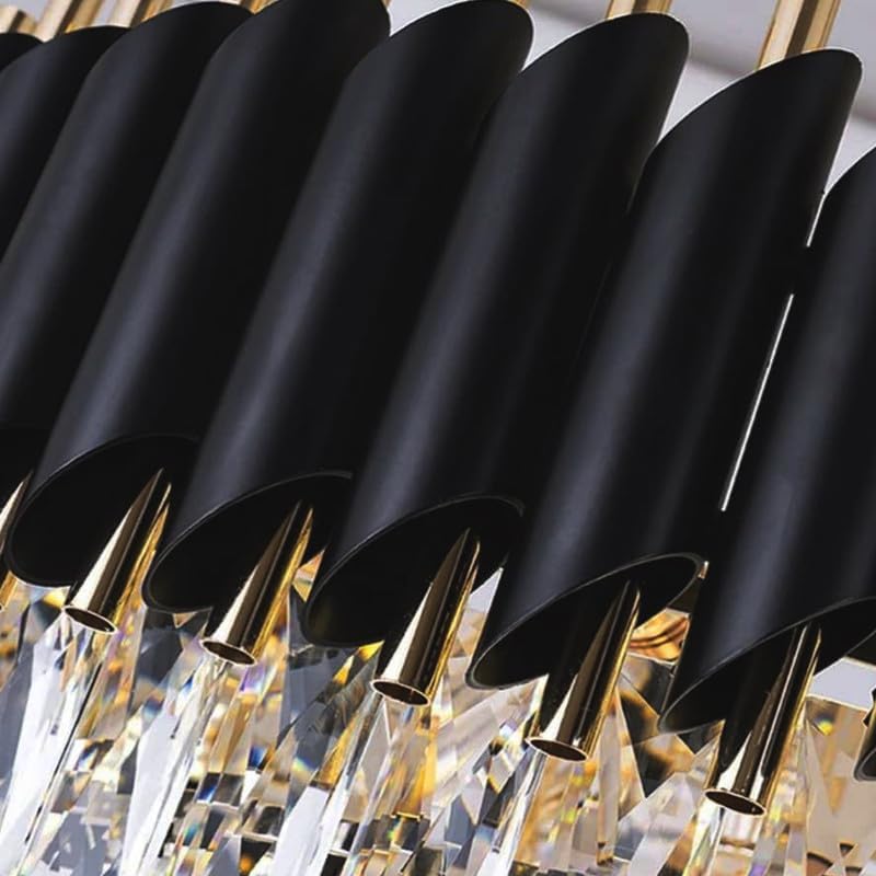 Desidiya Black Mamba Modern Crystal Pendant Light 3 Tiers Black and Gold Fixtures 16” Round, Stainless Steel Tube Crystal Golden Finish Exqusite Design Pendant for Home and Office (400MM) - Image 5