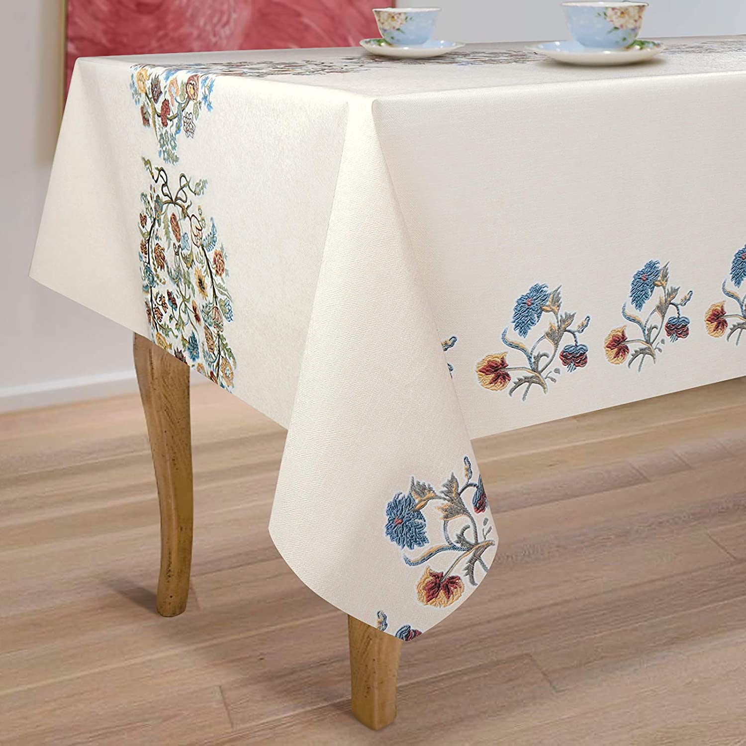 Urban Space Sicilia Table Linen Collection - Premium Water & Stain Resistant Dining Table Cover for 6 Seater, Anti Skid Table Cloth for Center Table, 1 Piece (White Paisley, 52"x 92") - Image 2