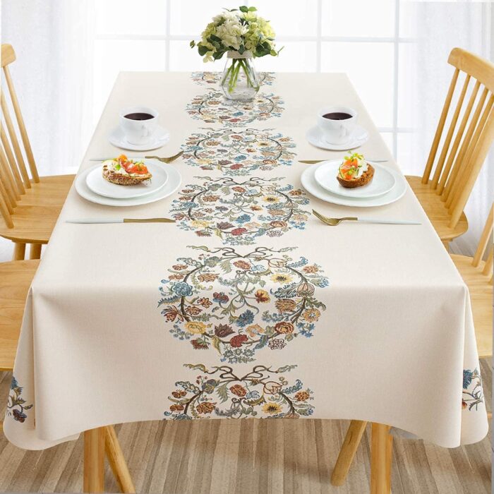 Urban Space Sicilia Table Linen Collection - Premium Water & Stain Resistant Dining Table Cover for 6 Seater, Anti Skid Table Cloth for Center Table, 1 Piece (White Paisley, 52"x 92")