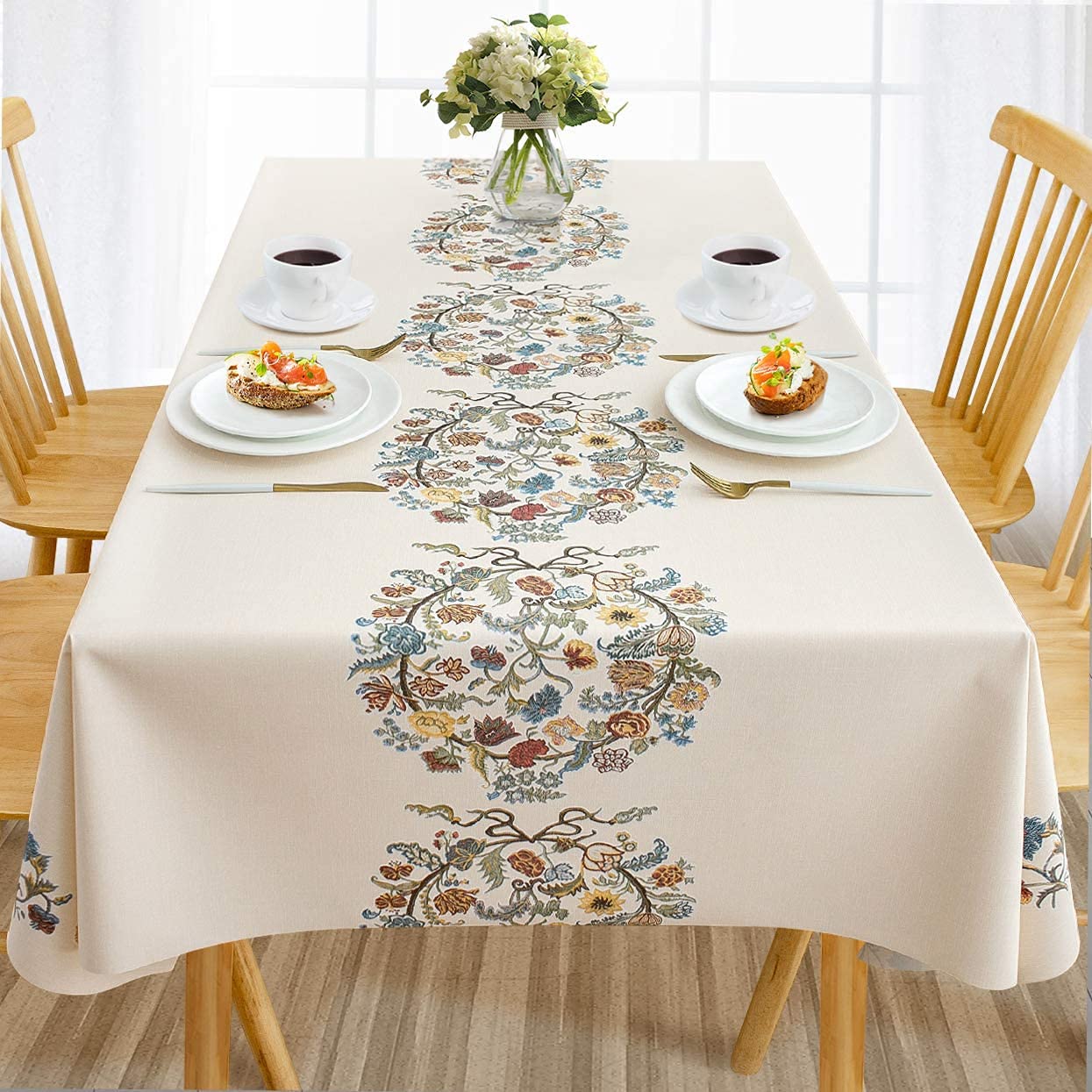 Urban Space Sicilia Table Linen Collection - Premium Water & Stain Resistant Dining Table Cover for 6 Seater, Anti Skid Table Cloth for Center Table, 1 Piece (White Paisley, 52"x 92")