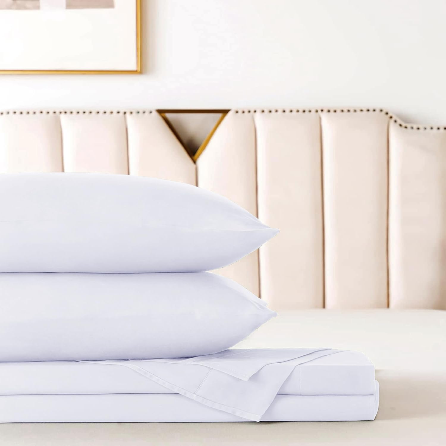 100% Pure Cotton Sateen Bedsheet Set - 300TC with Pillow Cover Pack of 2 (43x69CM) | Soft, Silky & Breathable Luxury Bed Linen | Flat or Fitted Bedsheet (White, Flat-King 275x275CM) - Image 4