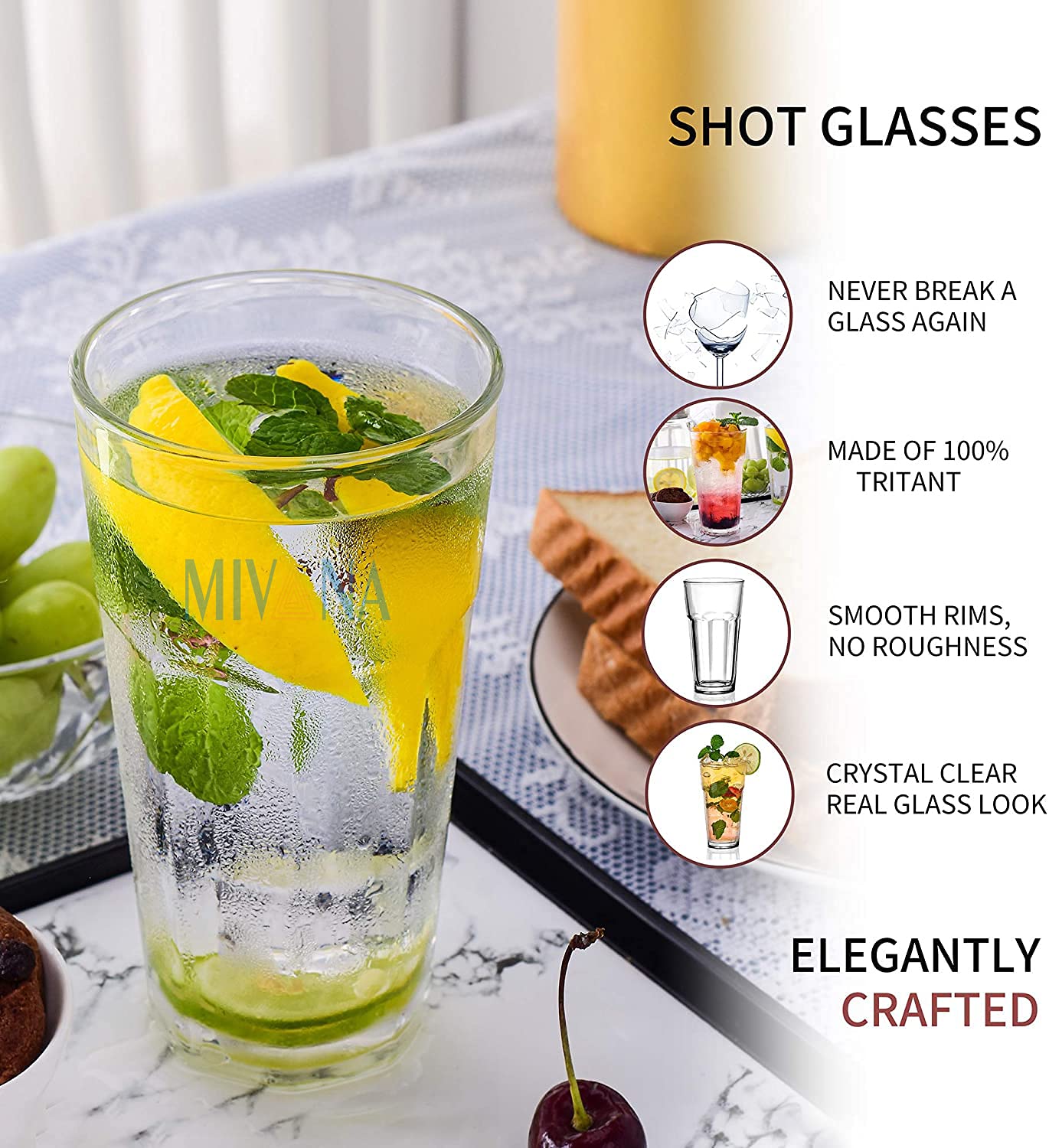 400 ML Water Glass Tumbler Highball Glasses Clear Iced Tea and Glasses for Drinking Cocktail, Juice, Milkshake, Coke,Soda, Dishwasher Safe Pack of (6) - Image 3