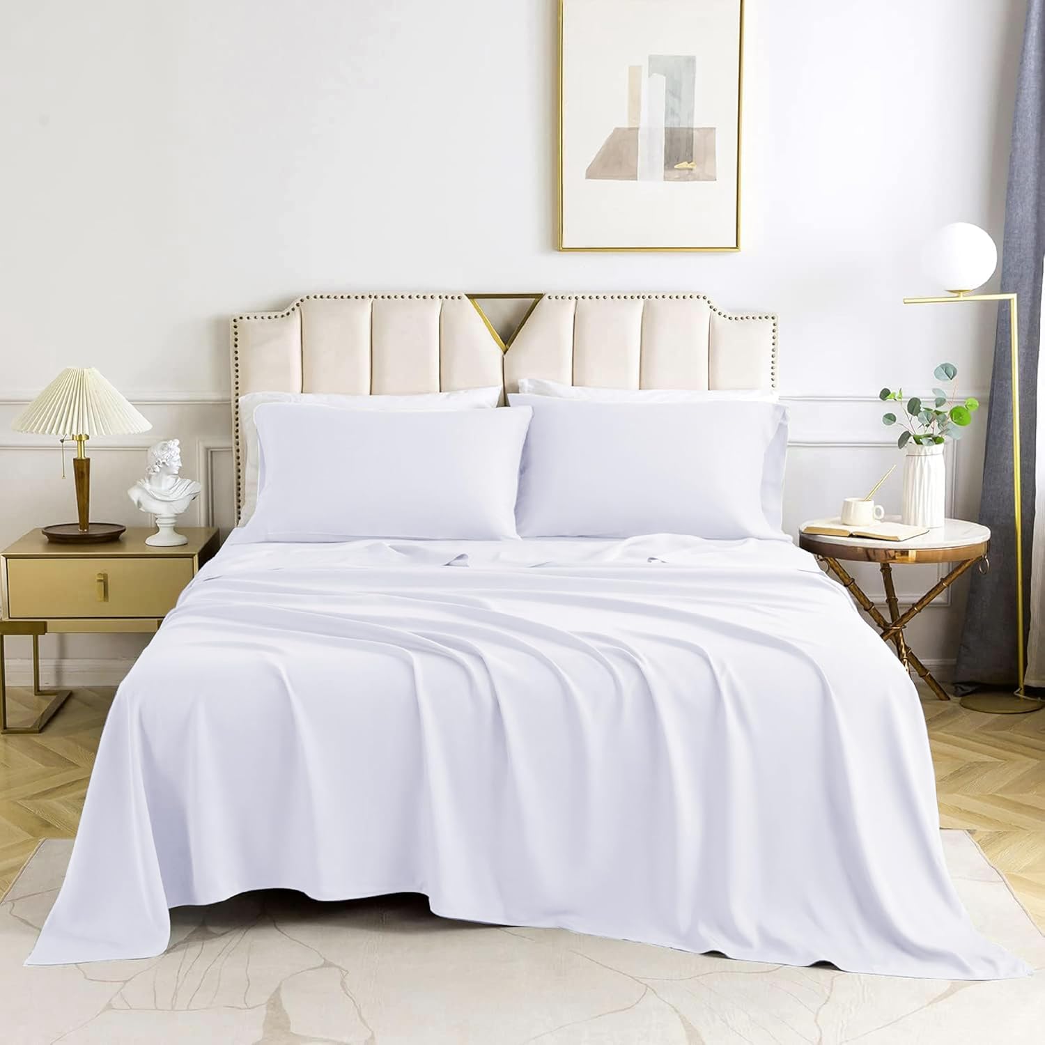 100% Pure Cotton Sateen Bedsheet Set - 300TC with Pillow Cover Pack of 2 (43x69CM) | Soft, Silky & Breathable Luxury Bed Linen | Flat or Fitted Bedsheet (White, Flat-King 275x275CM) - Image 2