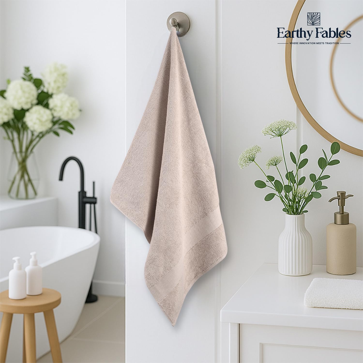 Premium Bath Towel - 100% Combed Cotton, 600 GSM, Ultra Soft, Quick Dry and Highly Absorbent for Home, Travel and Acne-Prone Skin, 150 x 75 cm, Beige - Image 2