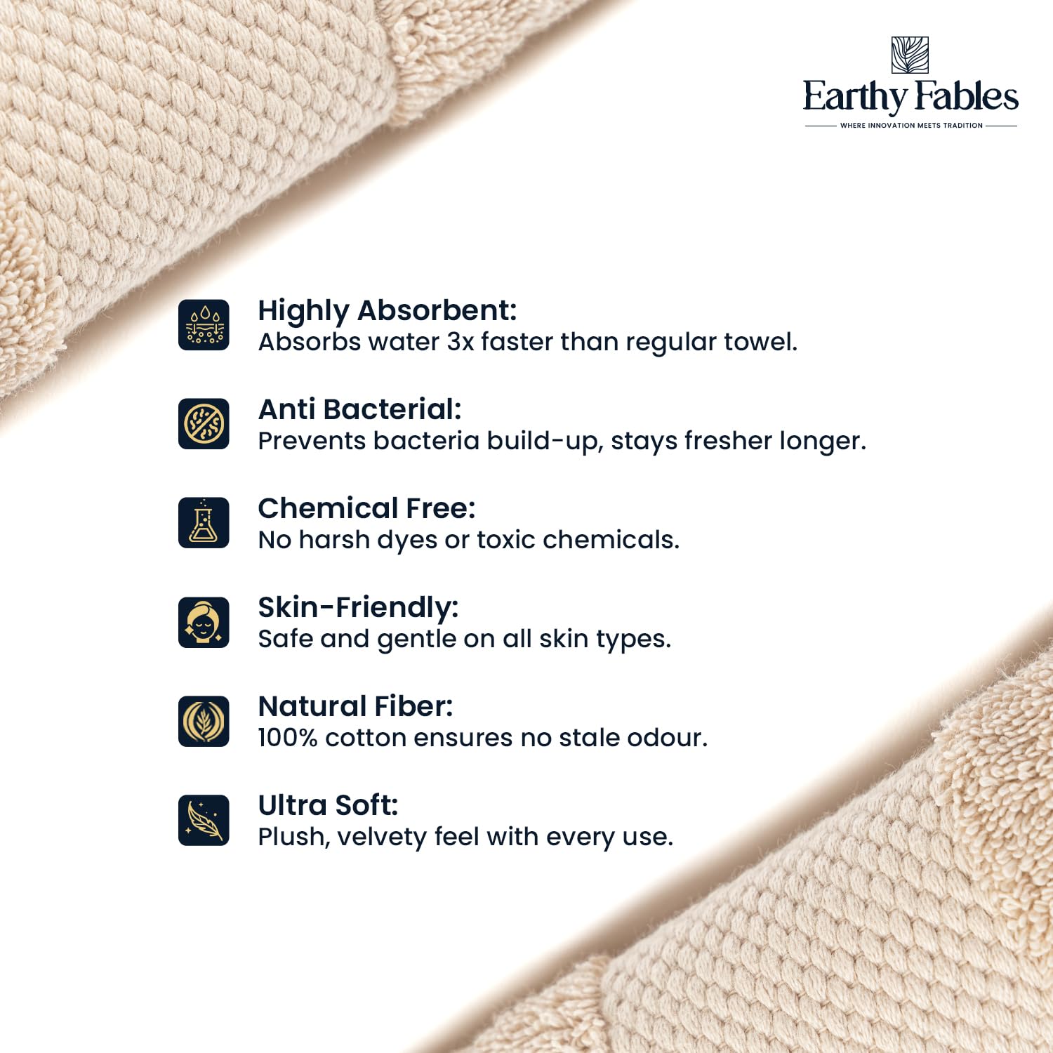 Premium Bath Towel - 100% Combed Cotton, 600 GSM, Ultra Soft, Quick Dry and Highly Absorbent for Home, Travel and Acne-Prone Skin, 150 x 75 cm, Beige - Image 4