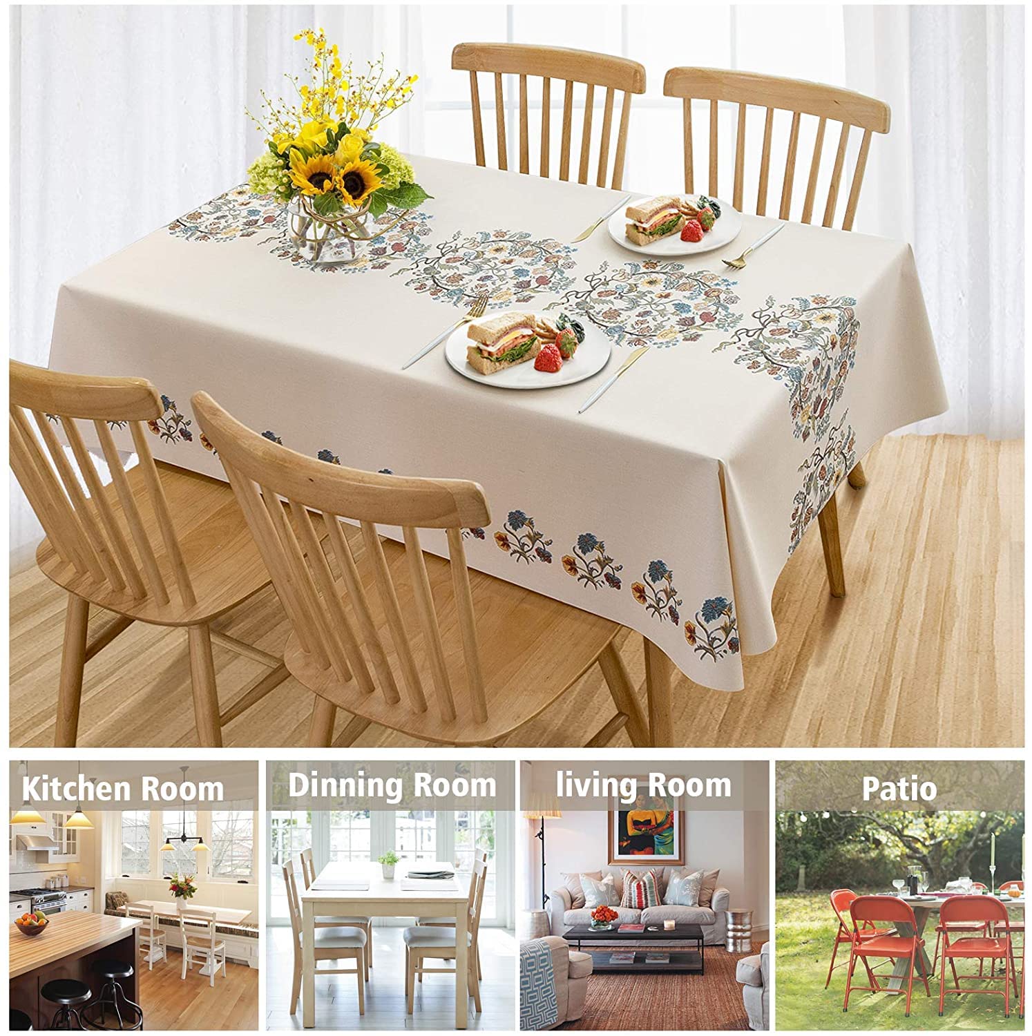 Urban Space Sicilia Table Linen Collection - Premium Water & Stain Resistant Dining Table Cover for 6 Seater, Anti Skid Table Cloth for Center Table, 1 Piece (White Paisley, 52"x 92") - Image 3