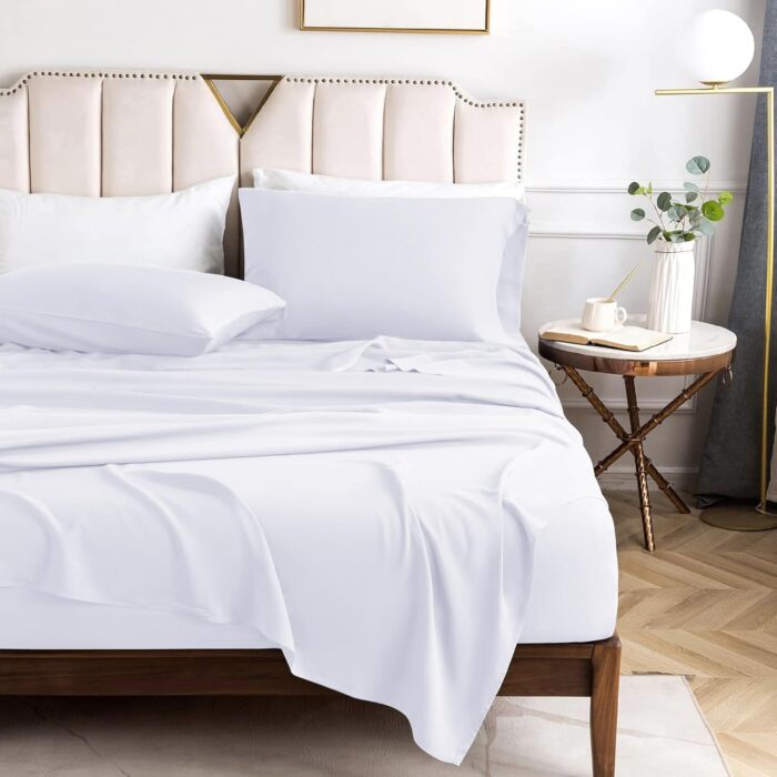 100% Pure Cotton Sateen Bedsheet Set - 300TC with Pillow Cover Pack of 2 (43x69CM) | Soft, Silky & Breathable Luxury Bed Linen | Flat or Fitted Bedsheet (White, Flat-King 275x275CM)